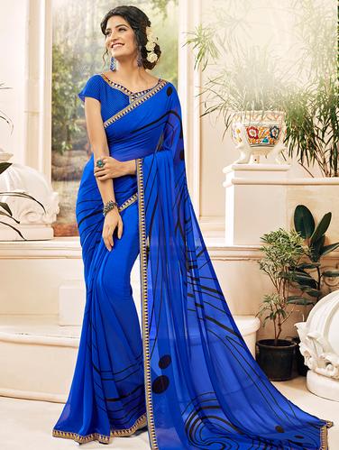 polka dots printed saree with blouse - 15610243 - Very Small Image - 1