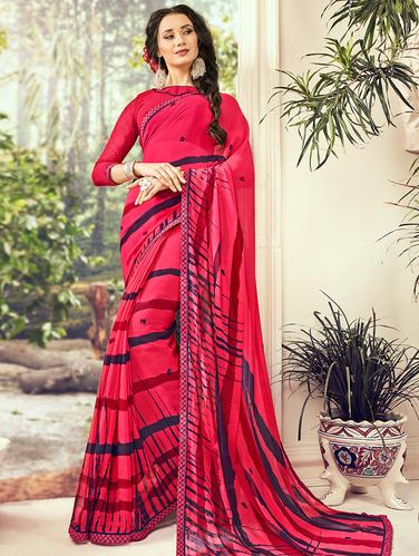 lace border geometrical printed saree with blouse - 15610245 - Very Small Image - 1