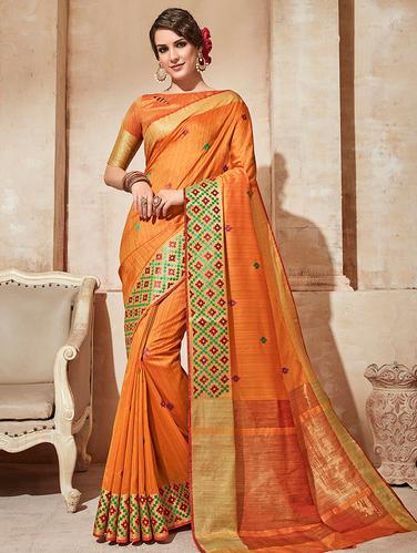 geometrical embroidered orange saree with blouse - 15610247 - Very Small Image - 1