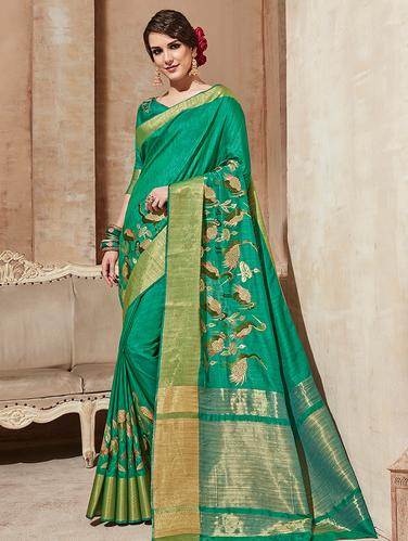 conversational embroidered green saree with blouse - 15610249 - Very Small Image - 1