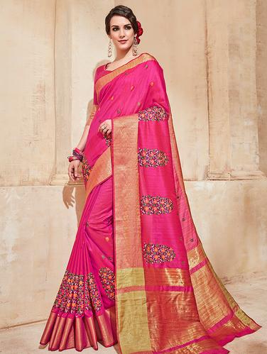 floral pink embroidered saree with blouse - 15610251 - Very Small Image - 1
