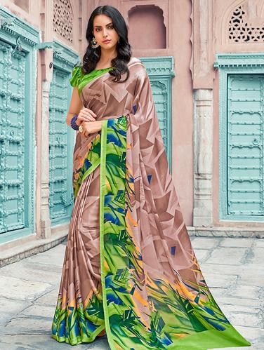 geometrical printed beige saree with blouse - 15610267 - Very Small Image - 1