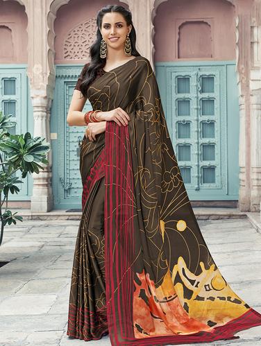 contrast border digital printed saree with blouse - 15610272 - Very Small Image - 1