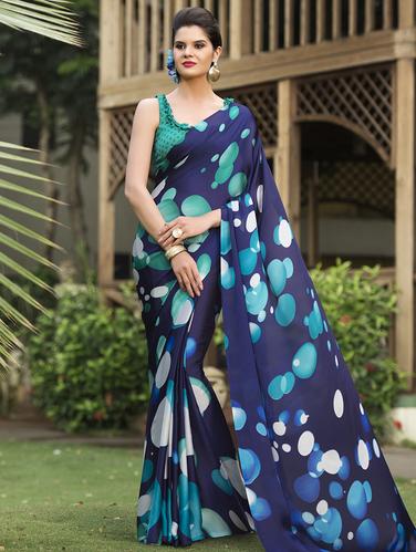 polka dots printed saree with blouse - 15610274 - Very Small Image - 1