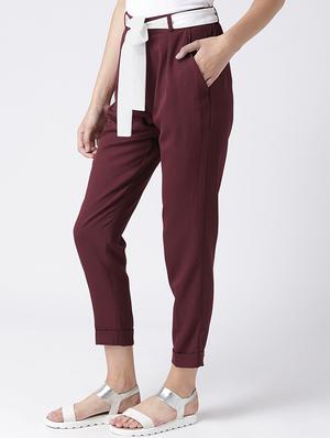 contrast waist tie pleated trousers - 15610744 - Standard Image - 2