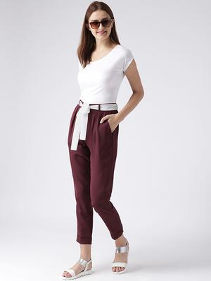 contrast waist tie pleated trousers - 15610744 - Standard Image - 4