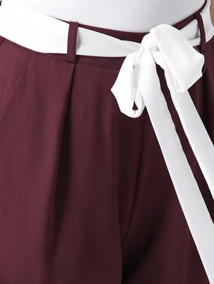 contrast waist tie pleated trousers - 15610744 - Standard Image - 5