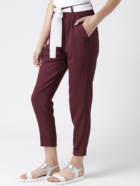 contrast waist tie pleated trousers - 15610744 - Zoom Image - 2