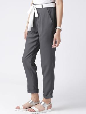 contrast waist tie pleated trousers - 15610745 - Standard Image - 2