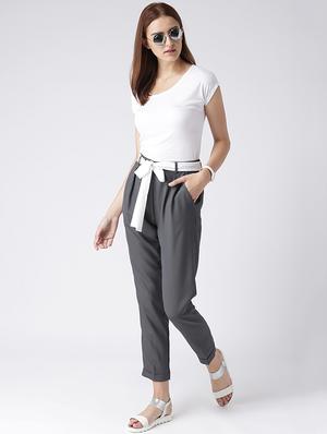 contrast waist tie pleated trousers - 15610745 - Standard Image - 4