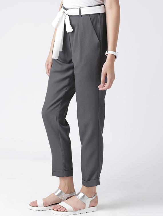 contrast waist tie pleated trousers - 15610745 - Zoom Image - 2