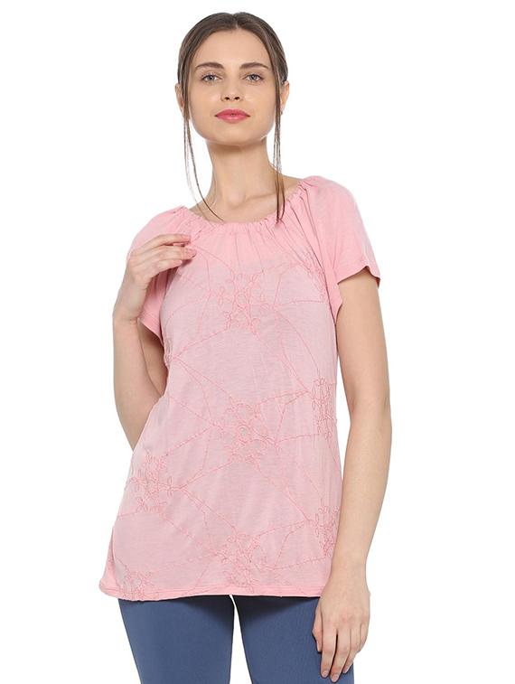 elasticated round neck top - 15610760 - Zoom Image - 1