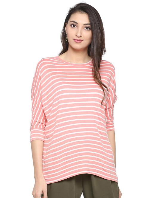 extended sleeved striped asymmetric tee - 15610773 - Standard Image - 1