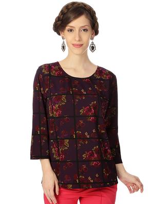 keyhole back floral grid pattern top - 15610776 - Standard Image - 1