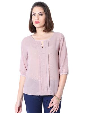 key hole neck pleat detail top - 15610782 - Standard Image - 1