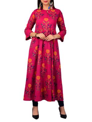 Fuchsia anarkali key hole kurta - 15610861 - Standard Image - 1