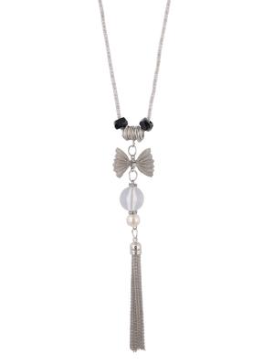 silver metal long necklace - 15611138 - Standard Image - 1