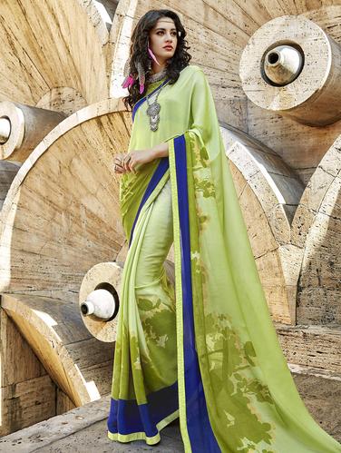 Mint green printed saree with blouse - 15611504 - Very Small Image - 1