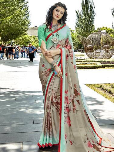 Ditsy floral printed saree with blouse - 15611512 - Very Small Image - 1