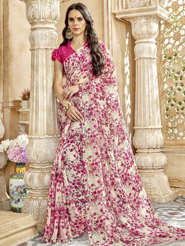 Ditsy floral printed saree with blouse - 15611516 - Very Small Image - 1