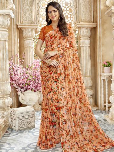 Floral printed saree with blouse - 15611518 - Very Small Image - 1