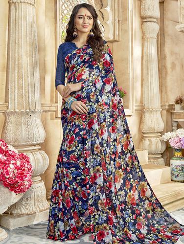 Floral printed saree with blouse - 15611520 - Very Small Image - 1