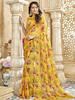 Floral printed saree with blouse - 15611521 - Standard Image - 1