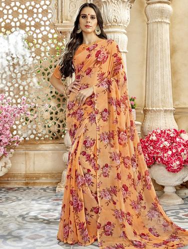 Floral printed saree with blouse - 15611523 - Very Small Image - 1