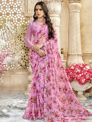 Floral printed saree with blouse - 15611525 - Very Small Image - 1