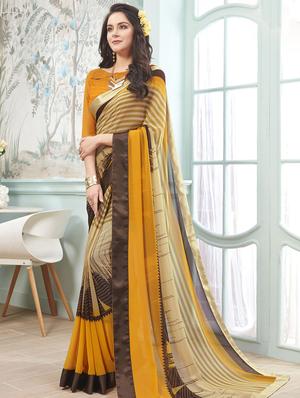 Stripes printed saree with blouse - 15611530 - Standard Image - 1