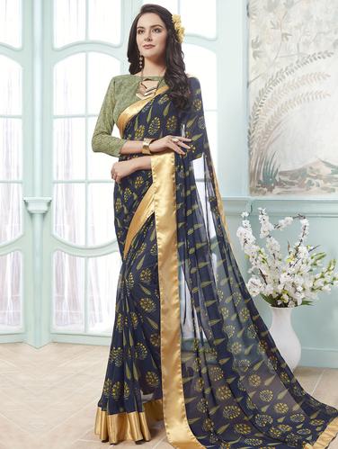 Ditsy floral printed saree with blouse - 15611534 - Very Small Image - 1