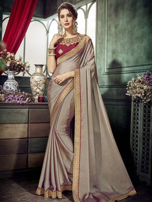 Zari lace bordered saree with blouse - 15611539 - Standard Image - 1
