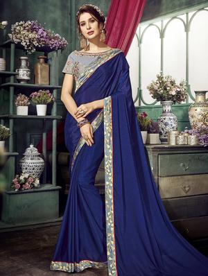 Zari lace bordered saree with blouse - 15611540 - Standard Image - 1