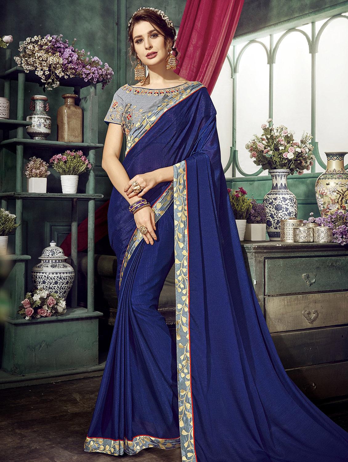 Zari lace bordered saree with blouse - 15611540 - Zoom Image - 1