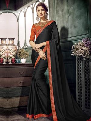 Zed black bordered saree with blouse - 15611542 - Standard Image - 1