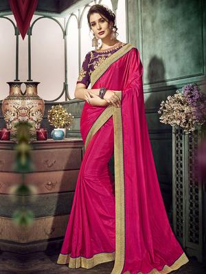 Zari lace bordered saree with blouse - 15611546 - Standard Image - 1