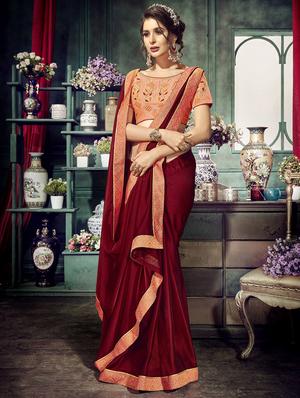 Zari lace bordered saree with blouse - 15611551 - Standard Image - 1