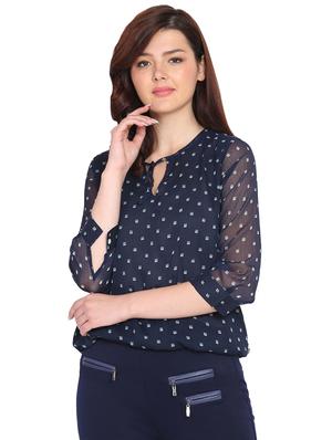 tie up neck blouson top - 15611685 - Standard Image - 1