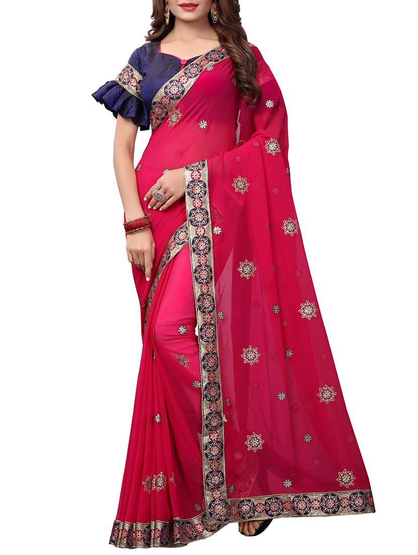 floral embroidered saree with blouse - 15611716 - Zoom Image - 1