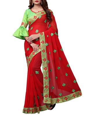 paisley embroidered saree with blouse - 15611718 - Standard Image - 1