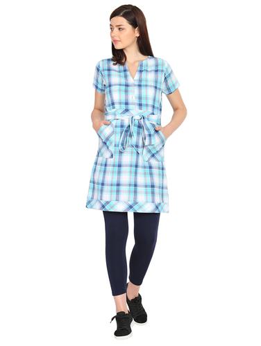 pocket patch tie up waist checkered tunic - 15611725 - Very Small Image - 1