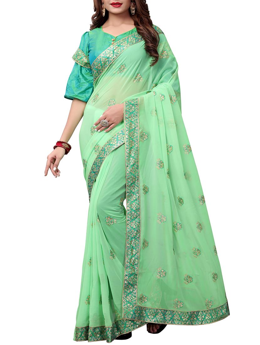 floral embroidered saree with blouse - 15611730 - Zoom Image - 1