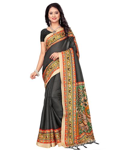 kalamkari printed border saree with blouse - 15611811 - Very Small Image - 1