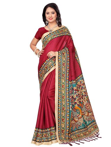 kalamkari printed border saree with blouse - 15611812 - Very Small Image - 1
