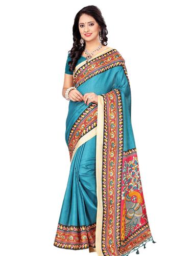 kalamkari printed border saree with blouse - 15611815 - Very Small Image - 1