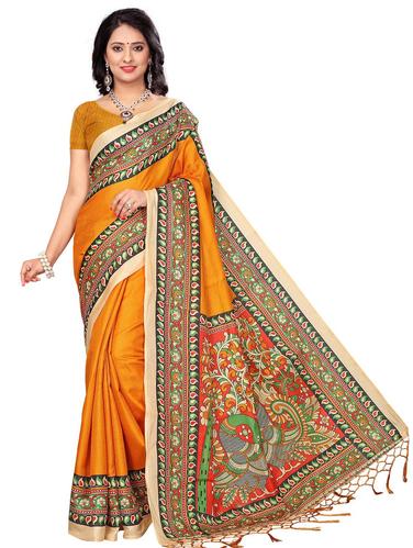 kalamkari printed border saree with blouse - 15611816 - Very Small Image - 1