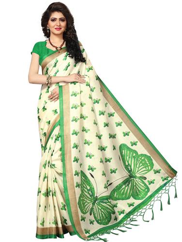conversational printed cream saree with blouse - 15611817 - Very Small Image - 1