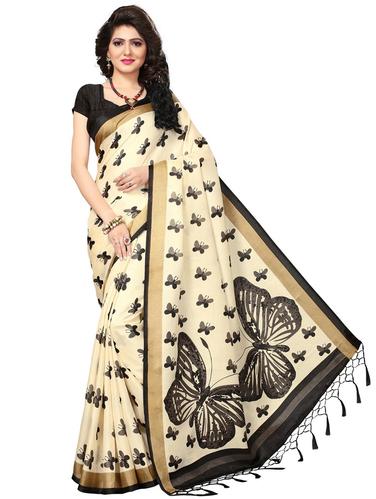 conversational printed cream saree with blouse - 15611818 - Very Small Image - 1