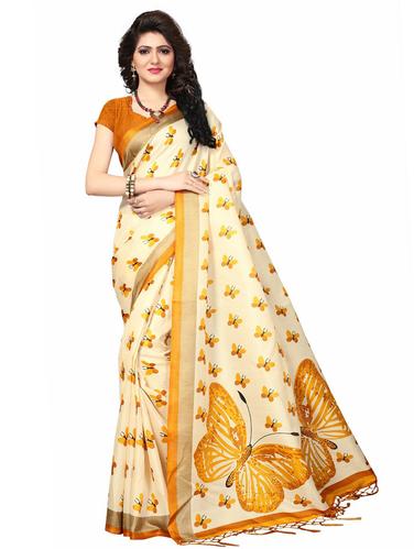 conversational printed cream saree with blouse - 15611819 - Very Small Image - 1