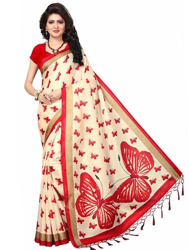 conversational printed cream saree with blouse - 15611820 - Very Small Image - 1